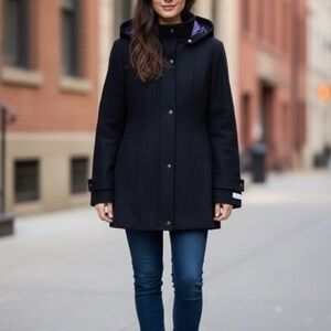 Calvin Klein Women's Black Peacoat with Removable Hood Size 12